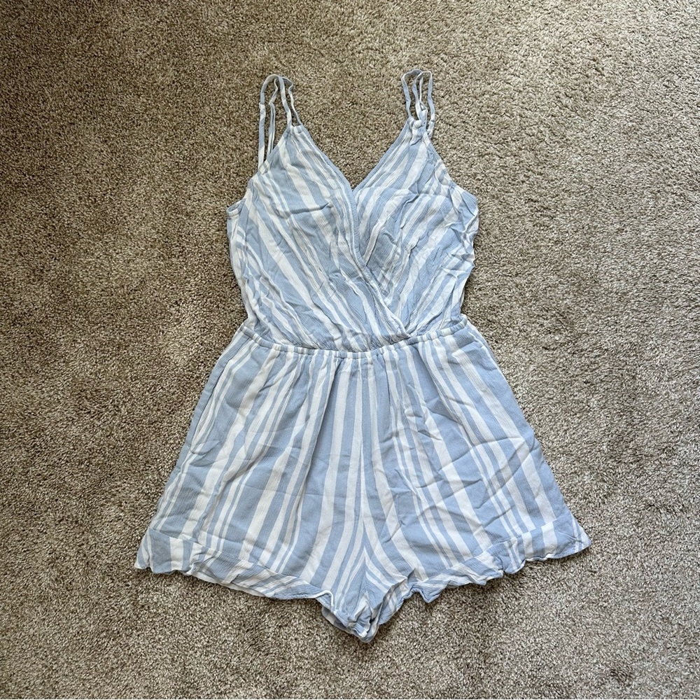 American Eagle Outfitters Striped Light Blue and White Romper